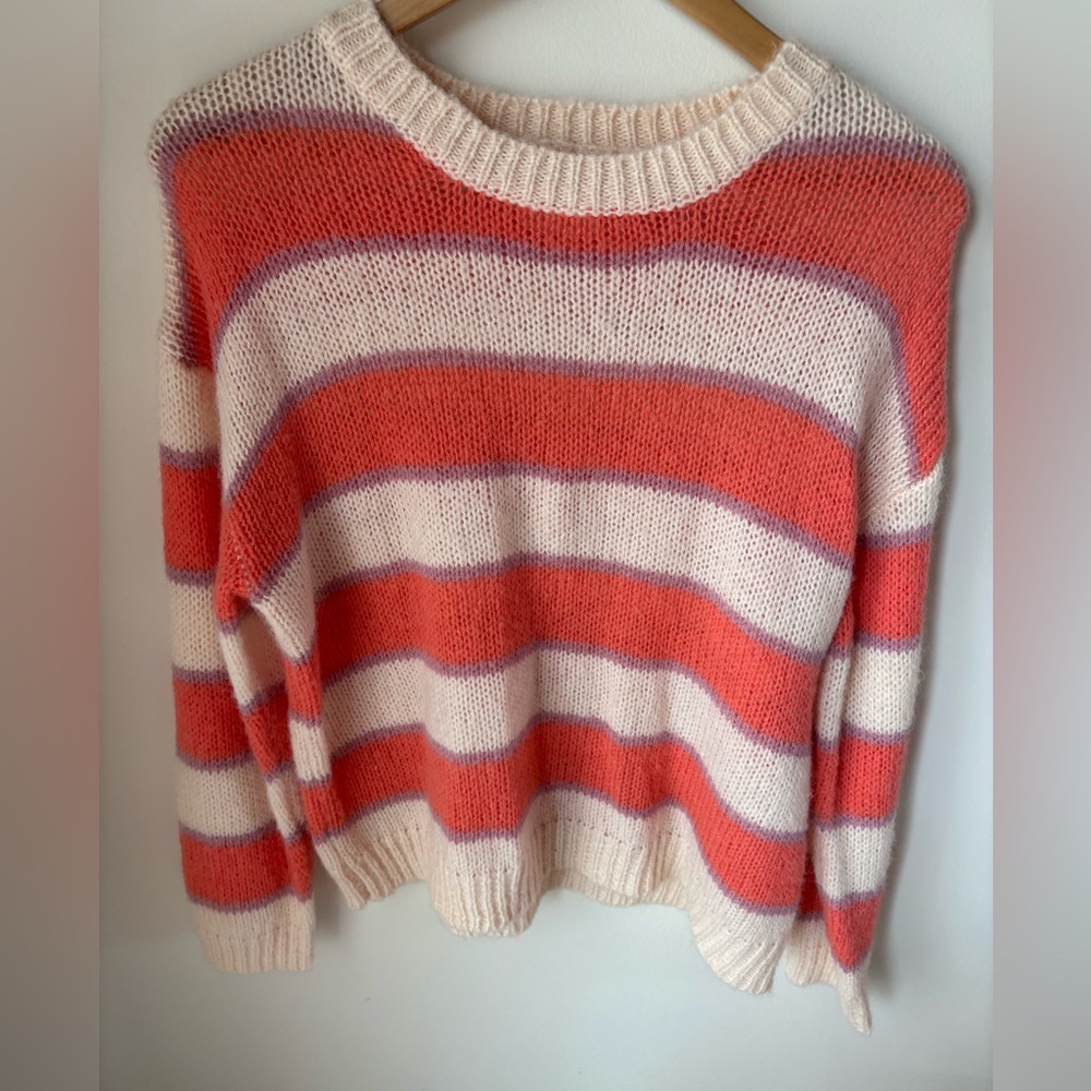 Chic Striped Coral and Cream Sweater